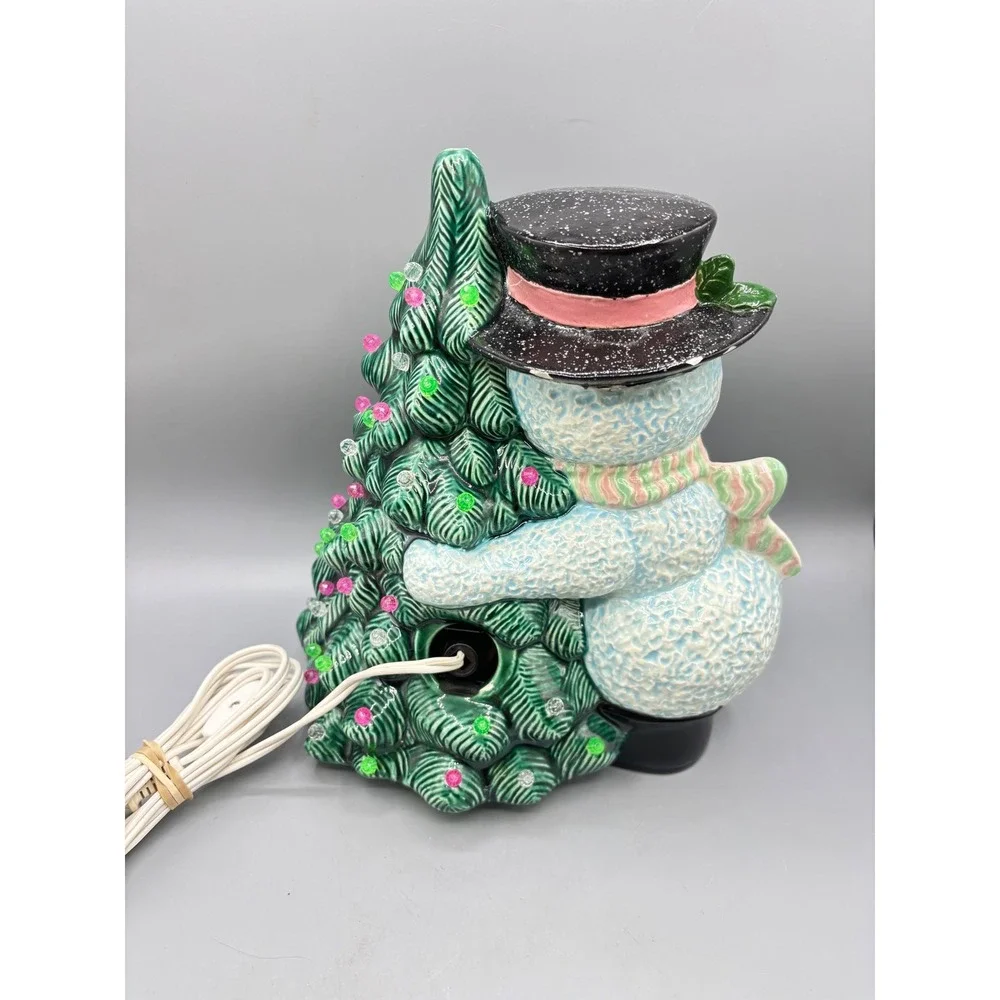 Ceramic Snowman Hugging Christmas Tree Light Up Decoration Holiday Decor‎